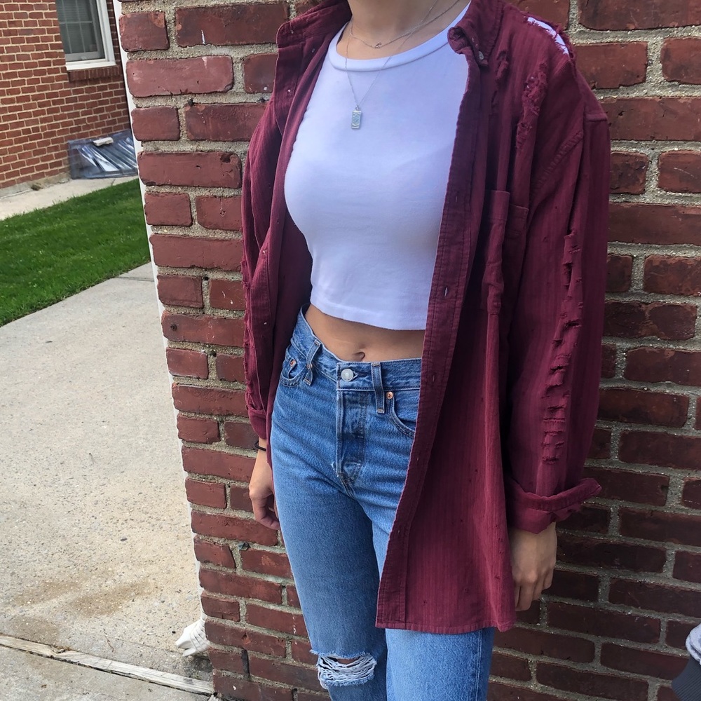 LF vintage distressed corduroy oversized shirt